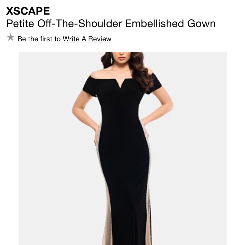 Xscape petite off-the-shoulder embellished gown